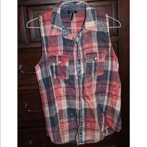 Plaid sleeveless button up